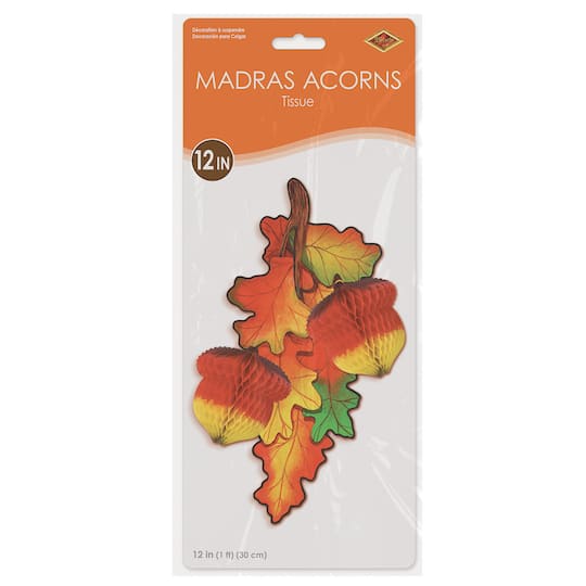 Beistle 12" Madras Tissue Acorns, 3ct.
